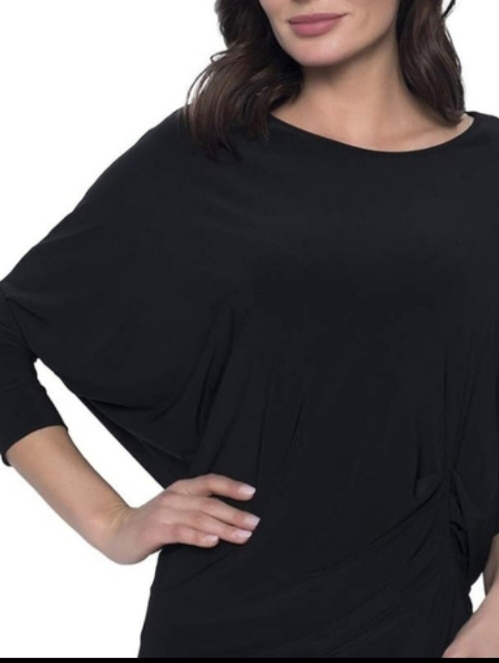 Frank Lyman Size 14 Black Tunic Batwing Sleeves Rouched Top